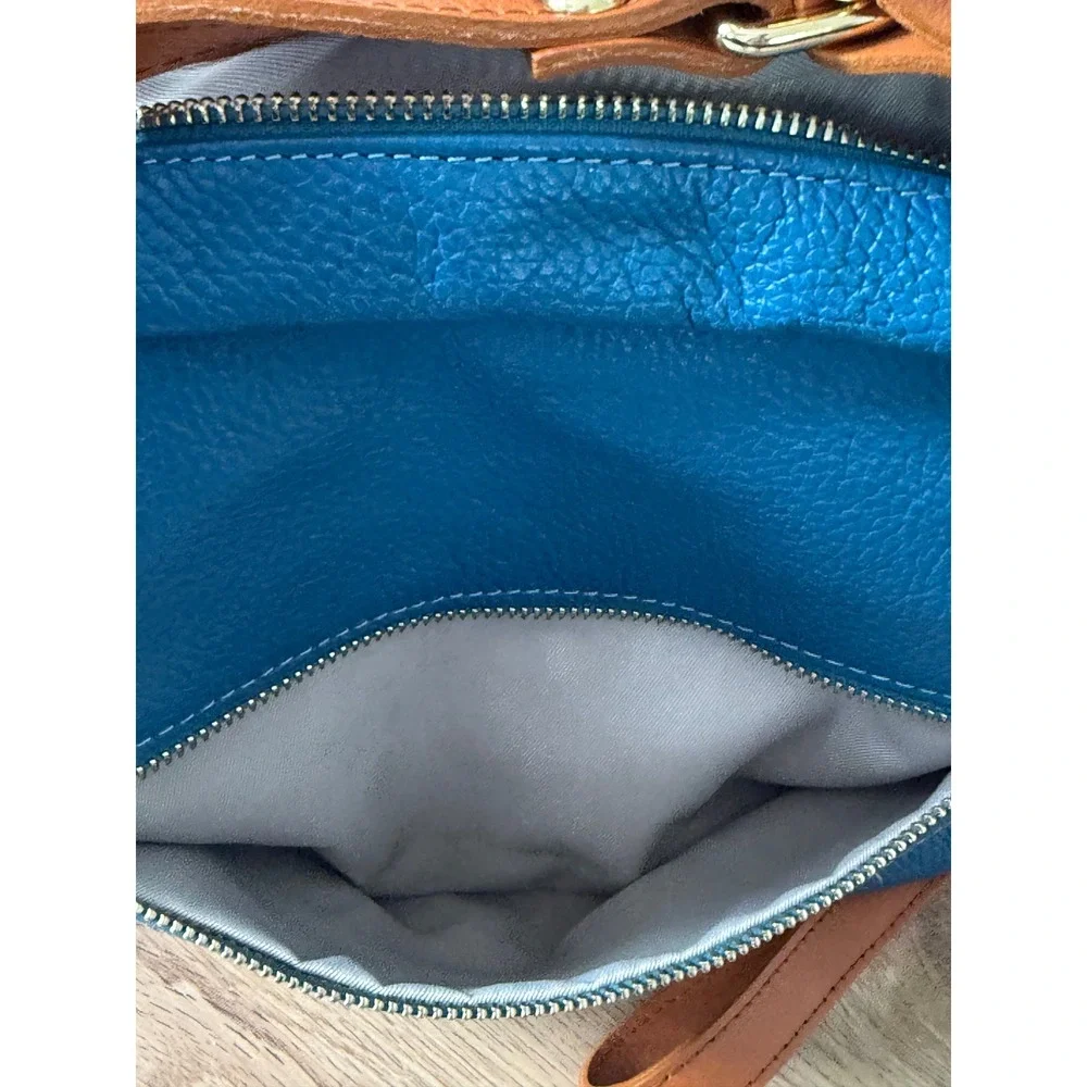 Valentina Convertible Italian Pebbled Leather Bag Backpack In‎ Ocean Blue